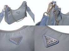 Load image into Gallery viewer, PRADA プラダ Re-Edition 2005 ショルダーバッグ 1BH204 2WAY Re-Nylon リナイロン ライトブルー トライアングルロゴ 美品 中古 4b003753