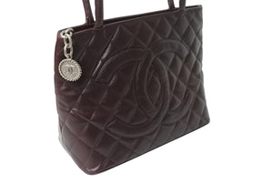CHANEL シャネル 復刻トートバッグ ハンドバッグ 11番台 キャビアスキン ボルドー ココマーク ロゴ 鞄 シルバー金具 美品 中古 4b003755