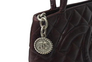 CHANEL シャネル 復刻トートバッグ ハンドバッグ 11番台 キャビアスキン ボルドー ココマーク ロゴ 鞄 シルバー金具 美品 中古 4b003755