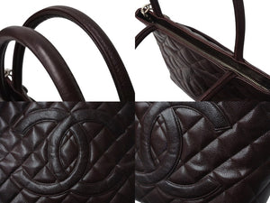 CHANEL シャネル 復刻トートバッグ ハンドバッグ 11番台 キャビアスキン ボルドー ココマーク ロゴ 鞄 シルバー金具 美品 中古 4b003755