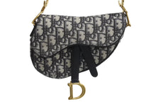 Load image into Gallery viewer, 極美品 Christian Dior クリスチャンディオール サドルバッグ ハンドバッグ オブリーク キャンバス レザー ネイビー ゴールド金具 中古 4b003760