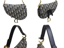 Load image into Gallery viewer, 極美品 Christian Dior クリスチャンディオール サドルバッグ ハンドバッグ オブリーク キャンバス レザー ネイビー ゴールド金具 中古 4b003760