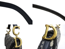 Load image into Gallery viewer, 極美品 Christian Dior クリスチャンディオール サドルバッグ ハンドバッグ オブリーク キャンバス レザー ネイビー ゴールド金具 中古 4b003760