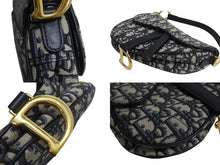 Load image into Gallery viewer, 極美品 Christian Dior クリスチャンディオール サドルバッグ ハンドバッグ オブリーク キャンバス レザー ネイビー ゴールド金具 中古 4b003760