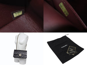 極美品 CHANEL シャネル マトラッセ25 Wフラップ Wチェーンショルダーバッグ 6番台 ラムスキン ココマーク ブラック ゴールド金具 中古 4b003761