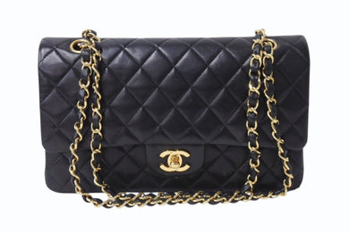 極美品 CHANEL シャネル マトラッセ25 Wフラップ Wチェーンショルダーバッグ 6番台 ラムスキン ココマーク ブラック ゴールド金具 中古 4b003761