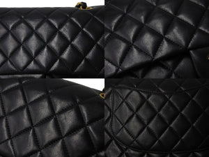 極美品 CHANEL シャネル マトラッセ25 Wフラップ Wチェーンショルダーバッグ 6番台 ラムスキン ココマーク ブラック ゴールド金具 中古 4b003761