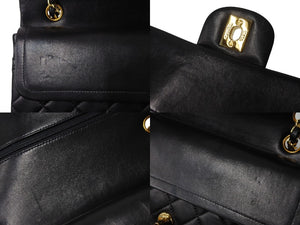 極美品 CHANEL シャネル マトラッセ25 Wフラップ Wチェーンショルダーバッグ 6番台 ラムスキン ココマーク ブラック ゴールド金具 中古 4b003761