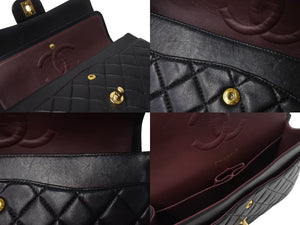 極美品 CHANEL シャネル マトラッセ25 Wフラップ Wチェーンショルダーバッグ 6番台 ラムスキン ココマーク ブラック ゴールド金具 中古 4b003761