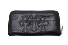 画像をギャラリービューアに読み込む, CHROME HEARTS クロムハーツ REC ZIP 3クロス ラウンドジップ レザーウォレット 長財布 ブラック シルバー 美品 中古 4b003775 