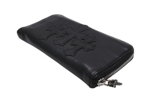 CHROME HEARTS クロムハーツ REC ZIP 3クロス ラウンドジップ レザーウォレット 長財布 ブラック シルバー 美品 中古 4b003775 