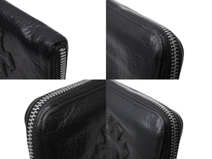 CHROME HEARTS クロムハーツ REC ZIP 3クロス ラウンドジップ レザーウォレット 長財布 ブラック シルバー 美品 中古 4b003775 