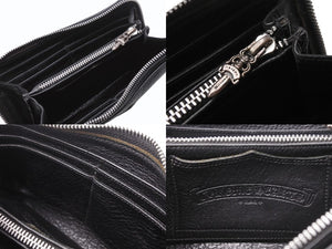 CHROME HEARTS クロムハーツ REC ZIP 3クロス ラウンドジップ レザーウォレット 長財布 ブラック シルバー 美品 中古 4b003775 
