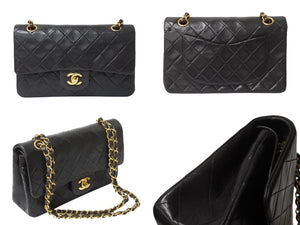 CHANEL シャネル マトラッセ23 Wフラップ Wチェーンショルダーバッグ 3番台 ラムスキン ココマーク ブラック 美品 中古 4b003777