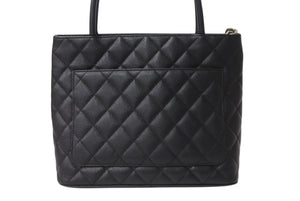 CHANEL シャネル 復刻トートバッグ ハンドバッグ 6番台 キャビアスキン ブラック ココマーク ロゴ 鞄 シルバー金具 美品 中古 4b003785