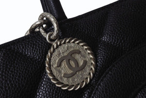 CHANEL シャネル 復刻トートバッグ ハンドバッグ 6番台 キャビアスキン ブラック ココマーク ロゴ 鞄 シルバー金具 美品 中古 4b003785