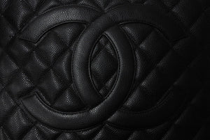 CHANEL シャネル 復刻トートバッグ ハンドバッグ 6番台 キャビアスキン ブラック ココマーク ロゴ 鞄 シルバー金具 美品 中古 4b003785