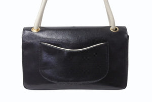 極美品 CHANEL シャネル ワンショルダーバッグ 6番台 バイカラー パンチングレザー ホワイト ブラック ゴールド金具 中古 4b003786