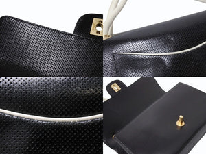 極美品 CHANEL シャネル ワンショルダーバッグ 6番台 バイカラー パンチングレザー ホワイト ブラック ゴールド金具 中古 4b003786