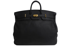 新品同様 HERMES エルメス スペシャルオーダー Haut a Courroies オータクロア 55 ハンドバッグ トゴ ブラック ゴールド金具 U刻印 中古 4b003809