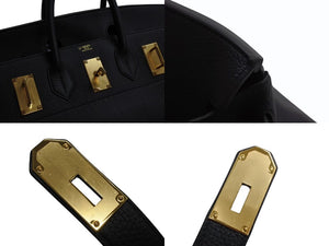 新品同様 HERMES エルメス スペシャルオーダー Haut a Courroies オータクロア 55 ハンドバッグ トゴ ブラック ゴールド金具 U刻印 中古 4b003809
