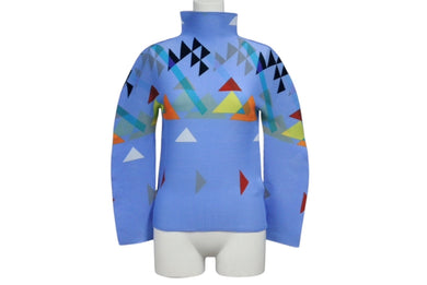 me ISSEY MIYAKE ミー イッセイミヤケ ハイネック プリーツ カットソー ブルー Mi61FJ401 ポリエステル サイズF 美品 中古 4b003825