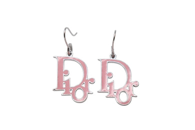 極美品 Christian Dior クリスチャンディオール CD トロッター U字フックピアス ヴィンテージ メタル ピンク シルバー 中古 4b003824