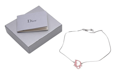 極美品 Christian Dior クリスチャンディオール diorロゴ CD ピンクトロッタープレート ネックレス メタル ピンク シルバー 中古 4b003826
