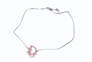 極美品 Christian Dior クリスチャンディオール diorロゴ CD ピンクトロッタープレート ネックレス メタル ピンク シルバー 中古 4b003826