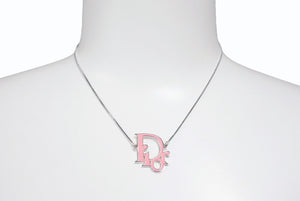 極美品 Christian Dior クリスチャンディオール diorロゴ CD ピンクトロッタープレート ネックレス メタル ピンク シルバー 中古 4b003826