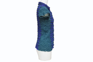 me ISSEY MIYAKE ミー イッセイミヤケ チェック柄 プリーツ加工 半袖シャツ MI02FK667 日本製 グリーン 美品 中古 4b003827