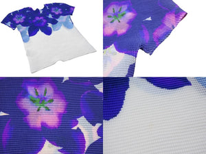 me ISSEY MIYAKE ミー イッセイミヤケ 花柄 プリーツ 半袖 カットソー パープル ホワイト ポリエステル Mi61FJ401 サイズF 美品 中古 4b003829