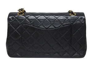 極美品 CHANEL シャネル マトラッセ25 Wフラップ Wチェーンショルダーバッグ 1番台 ラムスキン ココマーク ブラック 中古 4b003834