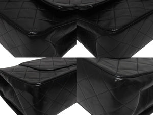 極美品 CHANEL シャネル マトラッセ25 Wフラップ Wチェーンショルダーバッグ 1番台 ラムスキン ココマーク ブラック 中古 4b003834