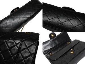 極美品 CHANEL シャネル マトラッセ25 Wフラップ Wチェーンショルダーバッグ 1番台 ラムスキン ココマーク ブラック 中古 4b003834