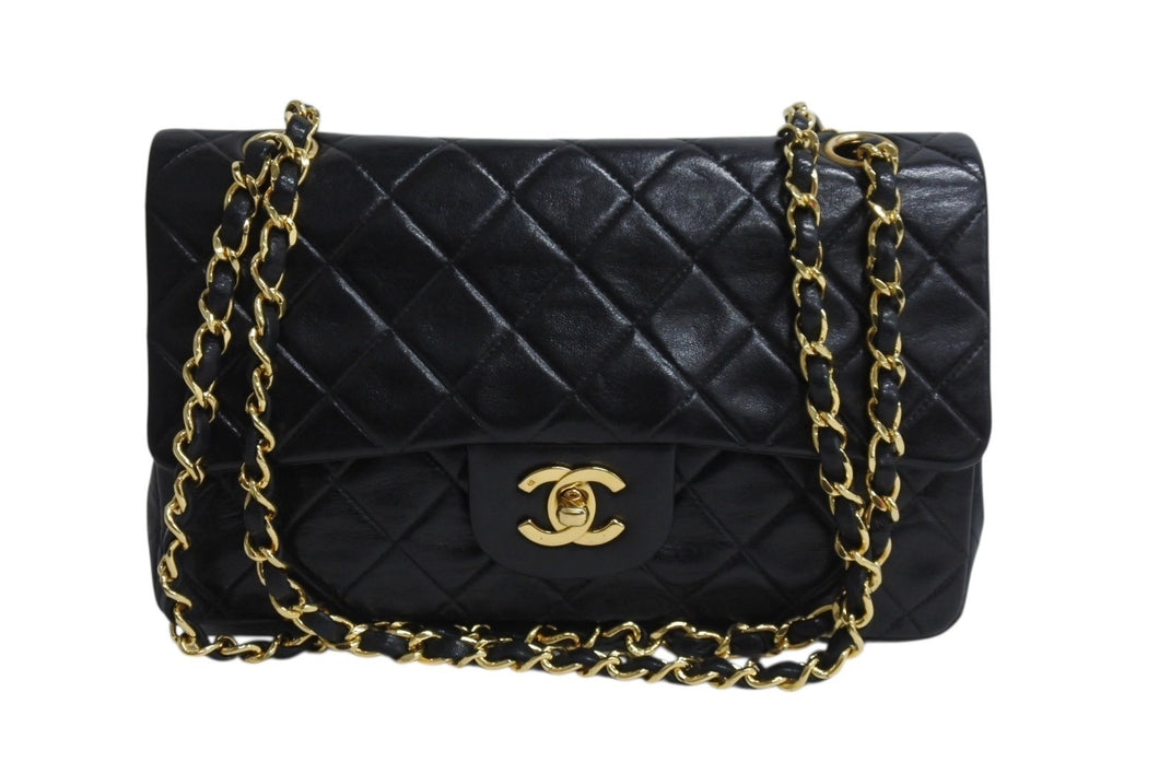 極美品 CHANEL シャネル マトラッセ23 Wフラップ Wチェーンショルダーバッグ 1番台 ラムスキン ココマーク ブラック ゴールド金具 中古 4b003835