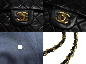 極美品 CHANEL シャネル マトラッセ23 Wフラップ Wチェーンショルダーバッグ 1番台 ラムスキン ココマーク ブラック ゴールド金具 中古 4b003835