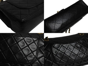 極美品 CHANEL シャネル マトラッセ23 Wフラップ Wチェーンショルダーバッグ 1番台 ラムスキン ココマーク ブラック ゴールド金具 中古 4b003835