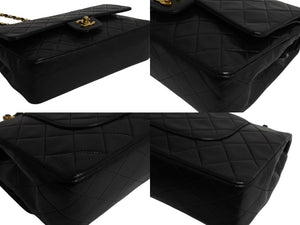 極美品 CHANEL シャネル マトラッセ25 Wフラップ Wチェーンショルダーバッグ 2番台 ラムスキン ココマーク ブラック ゴールド金具 中古 4b003836