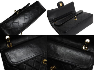 極美品 CHANEL シャネル マトラッセ25 Wフラップ Wチェーンショルダーバッグ 2番台 ラムスキン ココマーク ブラック ゴールド金具 中古 4b003836
