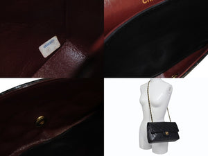 極美品 CHANEL シャネル マトラッセ25 Wフラップ Wチェーンショルダーバッグ 2番台 ラムスキン ココマーク ブラック ゴールド金具 中古 4b003836