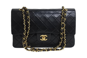 極美品 CHANEL シャネル マトラッセ25 Wフラップ Wチェーンショルダーバッグ 1番台 ラムスキン ココマーク ブラック 中古 4b003837