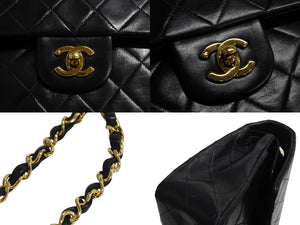 極美品 CHANEL シャネル マトラッセ25 Wフラップ Wチェーンショルダーバッグ 1番台 ラムスキン ココマーク ブラック 中古 4b003837