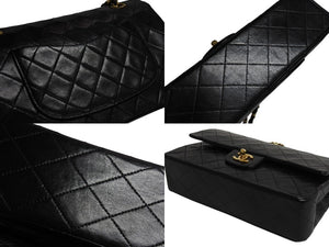 極美品 CHANEL シャネル マトラッセ25 Wフラップ Wチェーンショルダーバッグ 1番台 ラムスキン ココマーク ブラック 中古 4b003837