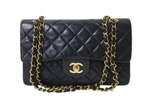 極美品 CHANEL シャネル マトラッセ23 Wフラップ Wチェーンショルダーバッグ 3番台 ラムスキン ココマーク ブラック ゴールド金具 中古 4b003838