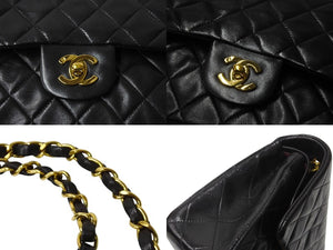 極美品 CHANEL シャネル マトラッセ23 Wフラップ Wチェーンショルダーバッグ 3番台 ラムスキン ココマーク ブラック ゴールド金具 中古 4b003838