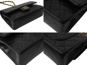 極美品 CHANEL シャネル マトラッセ23 Wフラップ Wチェーンショルダーバッグ 3番台 ラムスキン ココマーク ブラック ゴールド金具 中古 4b003838
