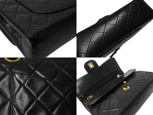極美品 CHANEL シャネル マトラッセ23 Wフラップ Wチェーンショルダーバッグ 3番台 ラムスキン ココマーク ブラック ゴールド金具 中古 4b003838