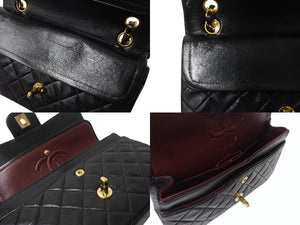 極美品 CHANEL シャネル マトラッセ23 Wフラップ Wチェーンショルダーバッグ 3番台 ラムスキン ココマーク ブラック ゴールド金具 中古 4b003838