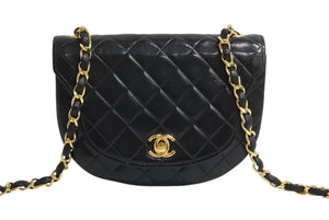 極美品 CHANEL シャネル ホーボー チェーンショルダーバッグ 1番台 ココマーク ラムスキン キルティング ブラック ゴールド金具 中古 4b003839